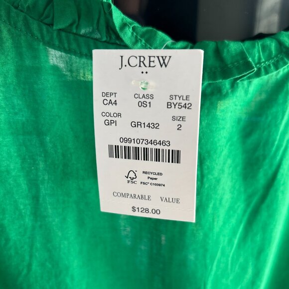 NWT J.Crew Women's Tie-Front Midi Dress Kelly Green Cotton Size 2 Style BY542 - Picture 8 of 15